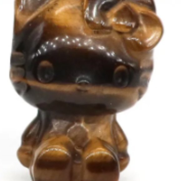 Hello Kitty Tigers Eye Hand Carved Natural Stone Figure - Picture 7 of 7